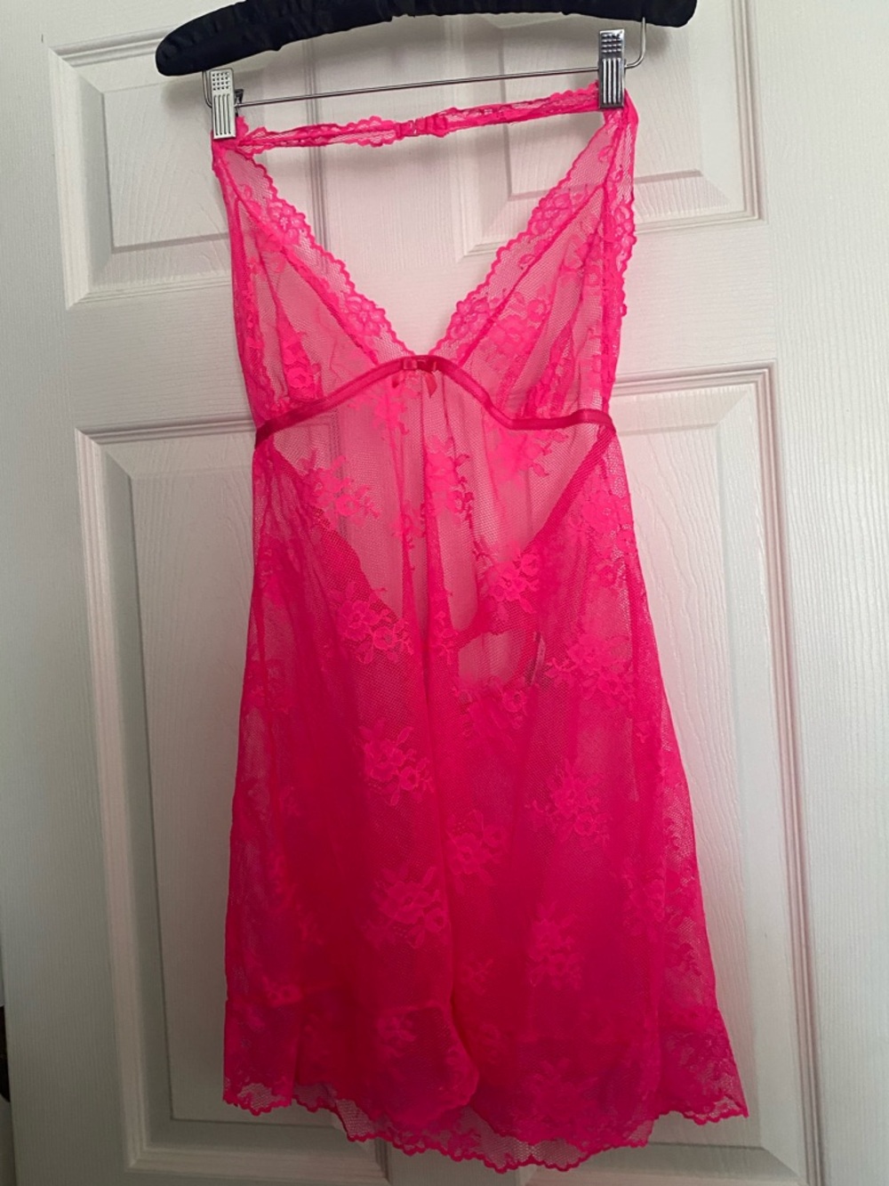 Victoria's Secret Hot Pink Sheer Lace Chemise XL